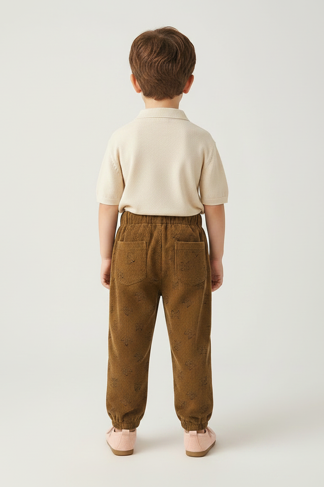 Pantalon À Pince Marron Côtelé Imprimé Ample Enfant - Cordé - vue 2