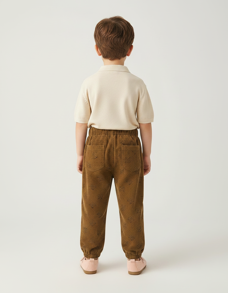 Pantalon À Pince Marron Côtelé Imprimé Ample Enfant - Cordé - vue 2