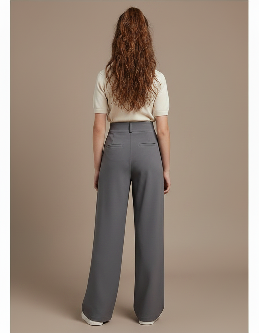 Pantalon À Pince Gris Fluide Élégant Taille Haute Fille - Polyester - vue 2
