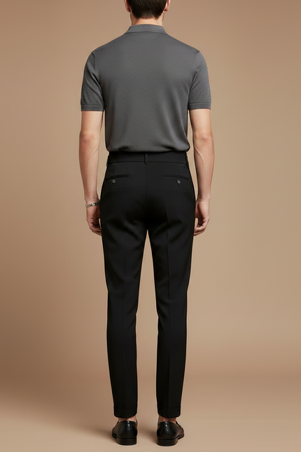 Pantalon À Pince Noir Plissé Taille Haute Élégant Homme - Gabardine - vue 2