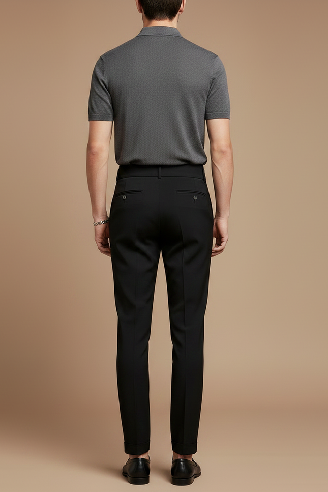 Pantalon À Pince Noir Plissé Taille Haute Élégant Homme - Gabardine - vue 2