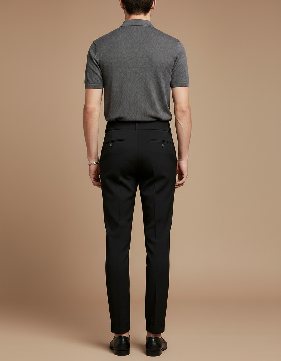 Pantalon À Pince Noir Plissé Taille Haute Élégant Homme - Gabardine - vue 2