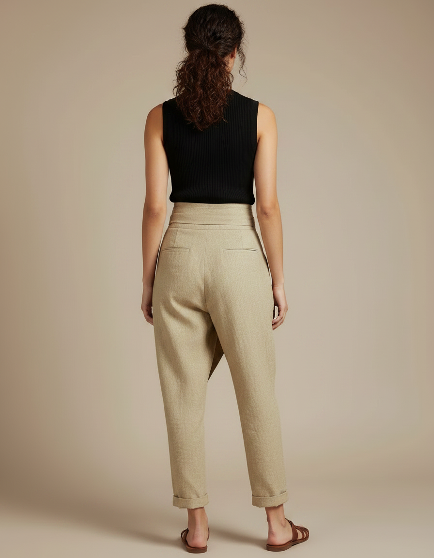 Pantalon À Pince Beige Décontracté Drapé Femme Fluide - Lin - vue 2
