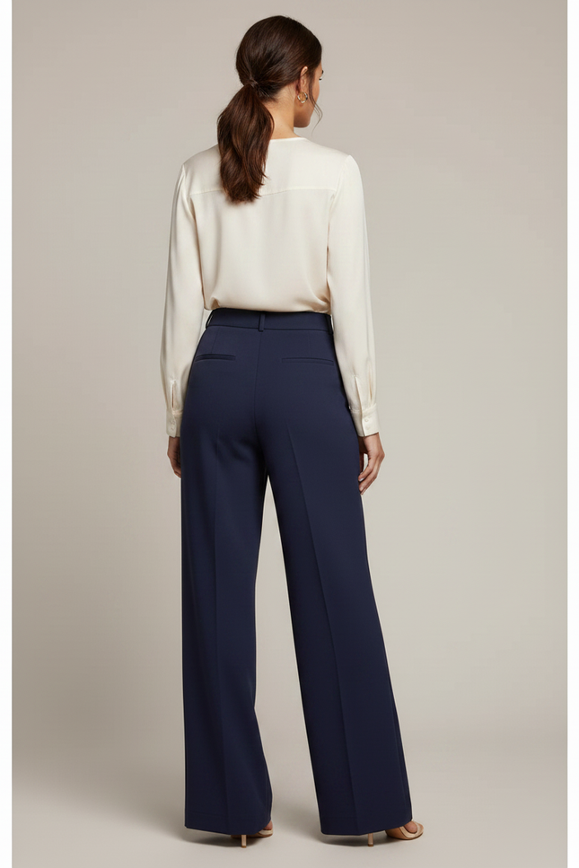 Pantalon À Pince Bleu Marine Ample Fluide Élégant Femme - Gabardine - vue 2