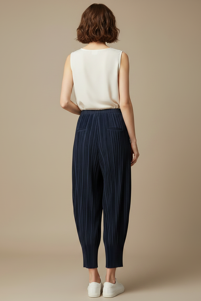 Pantalon À Pince Plissé Fluide Ample Marine Femme - Polyester - vue 2