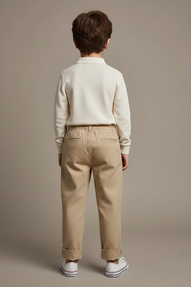 Pantalon À Pince Beige Plissé Ample Décontracté Enfant - Gabardine - vue 2