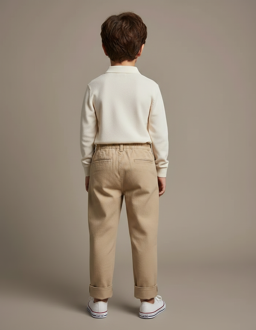 Pantalon À Pince Beige Plissé Ample Décontracté Enfant - Gabardine - vue 2