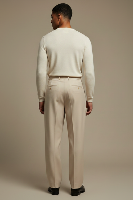 Pantalon À Pince Beige Plissé Ample Élégant Homme - Gabardine - vue 2
