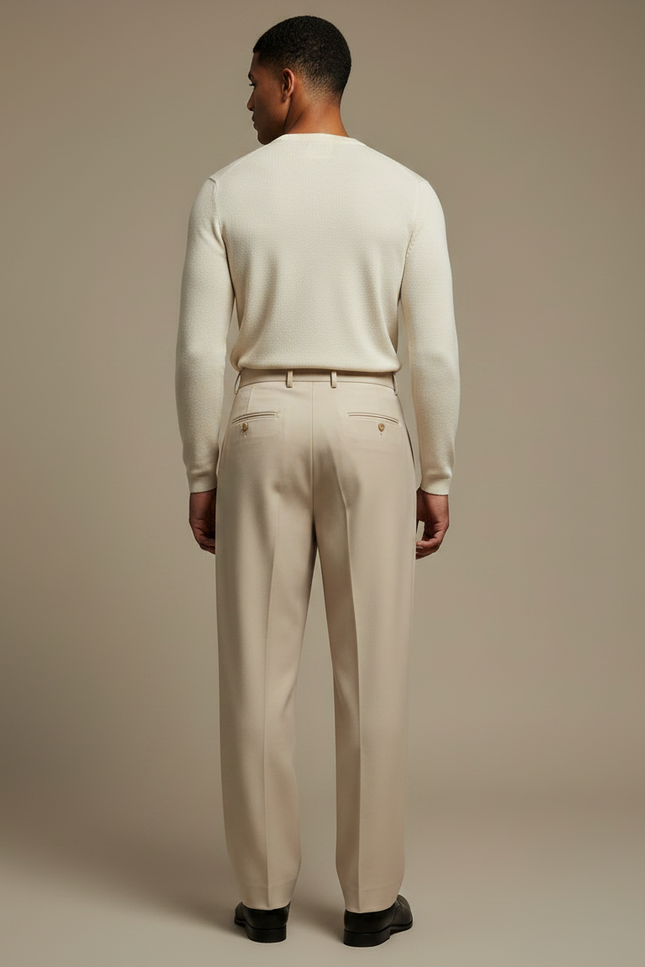 Pantalon À Pince Beige Plissé Ample Élégant Homme - Gabardine - vue 2