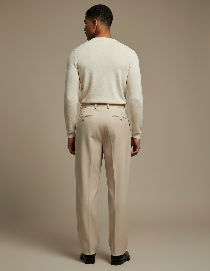Pantalon À Pince Beige Plissé Ample Élégant Homme - Gabardine - vue 2