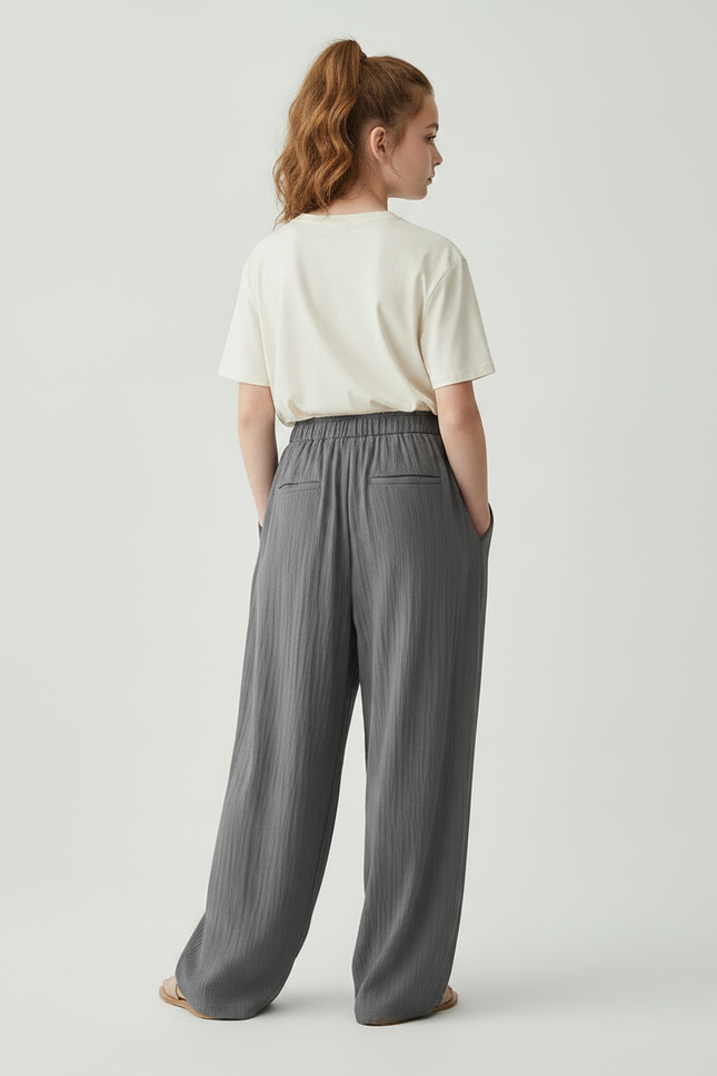 Pantalon À Pince Gris Fluide Ample Décontracté - Lin - vue 2