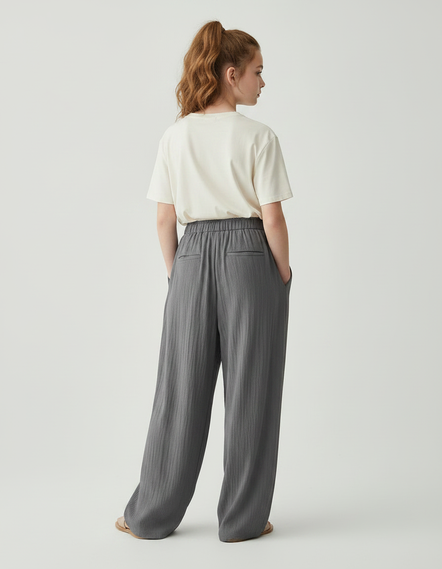 Pantalon À Pince Gris Fluide Ample Décontracté - Lin - vue 2