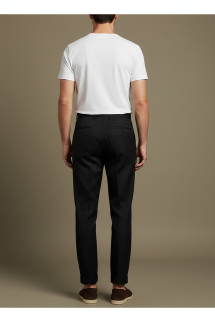 Pantalon À Pince Noir Droit Coton Homme Élégant - Gabardine - vue 2