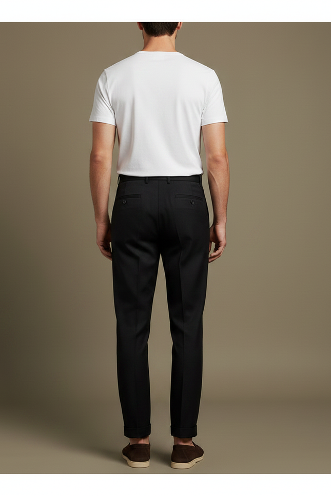 Pantalon À Pince Noir Droit Coton Homme Élégant - Gabardine - vue 2