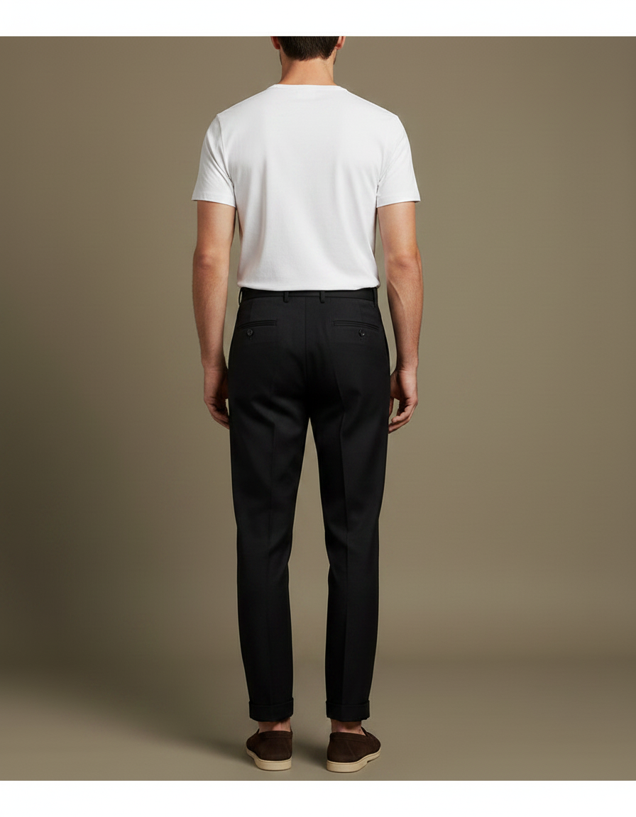 Pantalon À Pince Noir Droit Coton Homme Élégant - Gabardine - vue 2