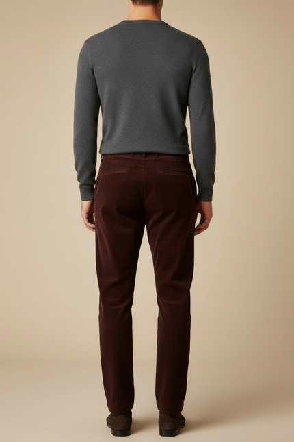 Pantalon À Pince Velours Côtelé Marron Plissé Homme Hiver - Bordeaux Cordé - vue 2