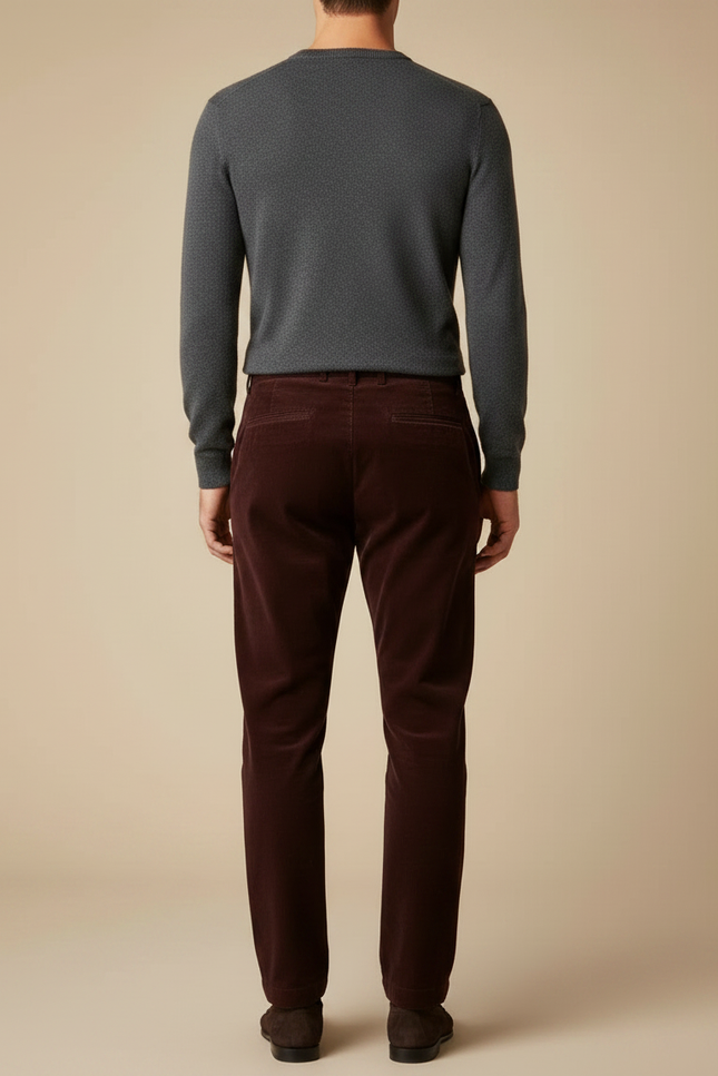 Pantalon À Pince Velours Côtelé Marron Plissé Homme Hiver - Bordeaux Cordé - vue 2