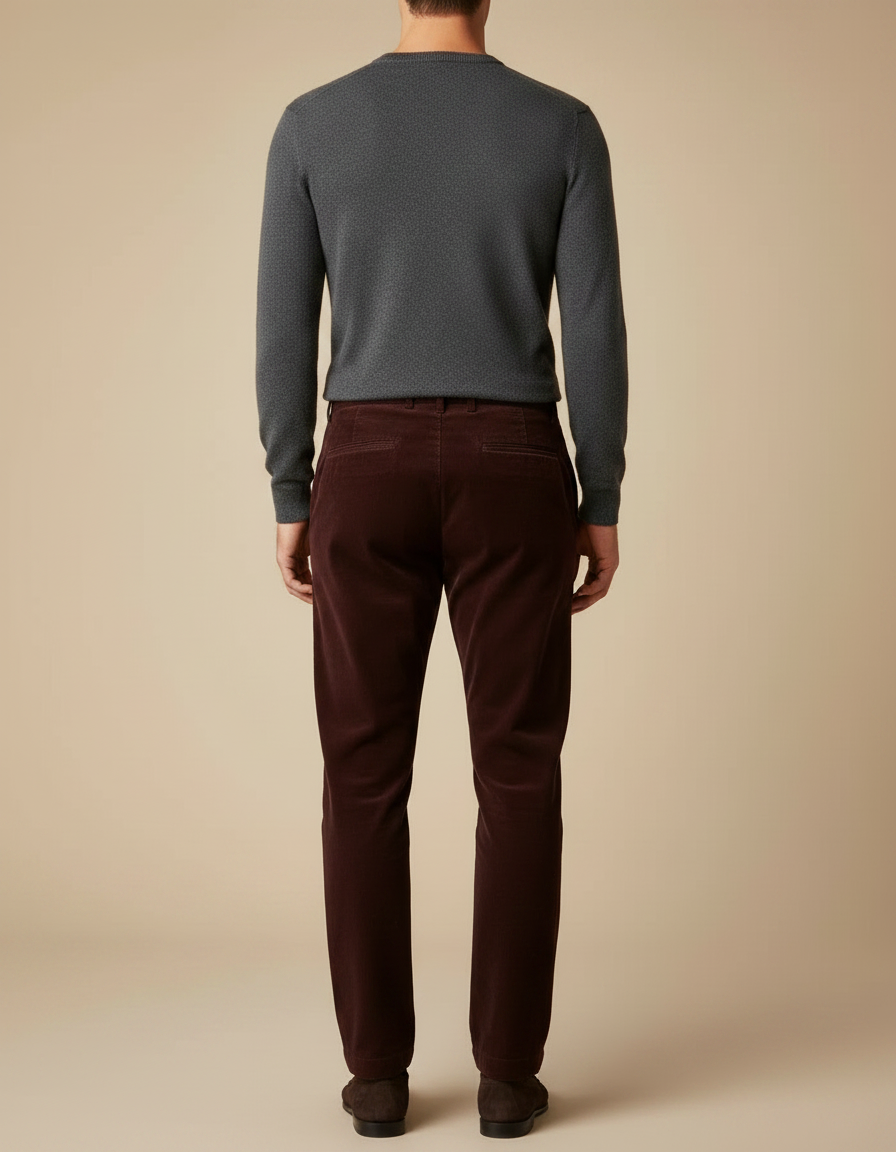 Pantalon À Pince Velours Côtelé Marron Plissé Homme Hiver - Bordeaux Cordé - vue 2
