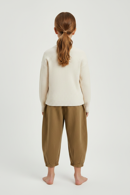 Pantalon À Pince Marron Coton Ample Enfant - Kaki Molleton - vue 2
