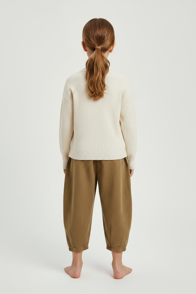 Pantalon À Pince Marron Coton Ample Enfant - Kaki Molleton - vue 2