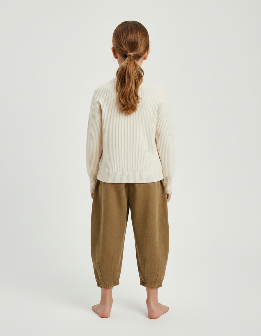 Pantalon À Pince Marron Coton Ample Enfant - Kaki Molleton - vue 2