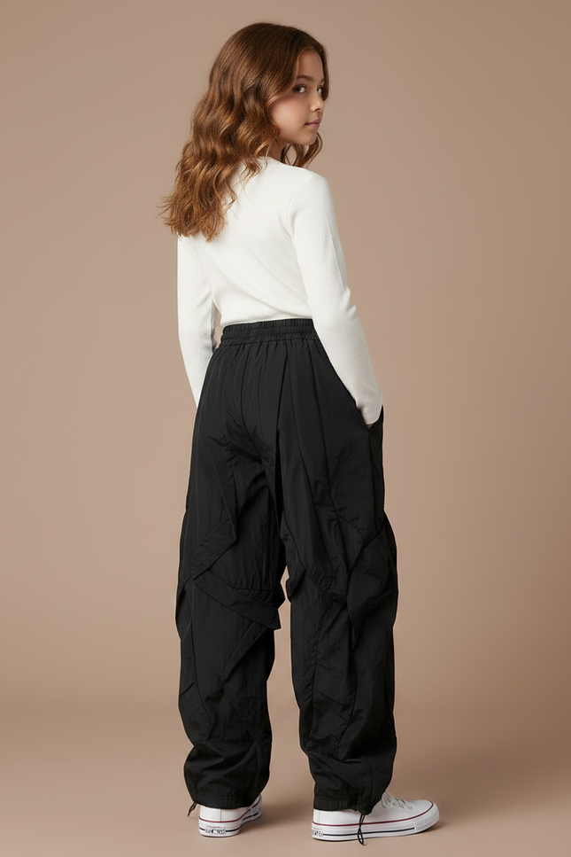 Pantalon À Pince Noir Ample Plissé Décontracté Enfant - Polyester - vue 2