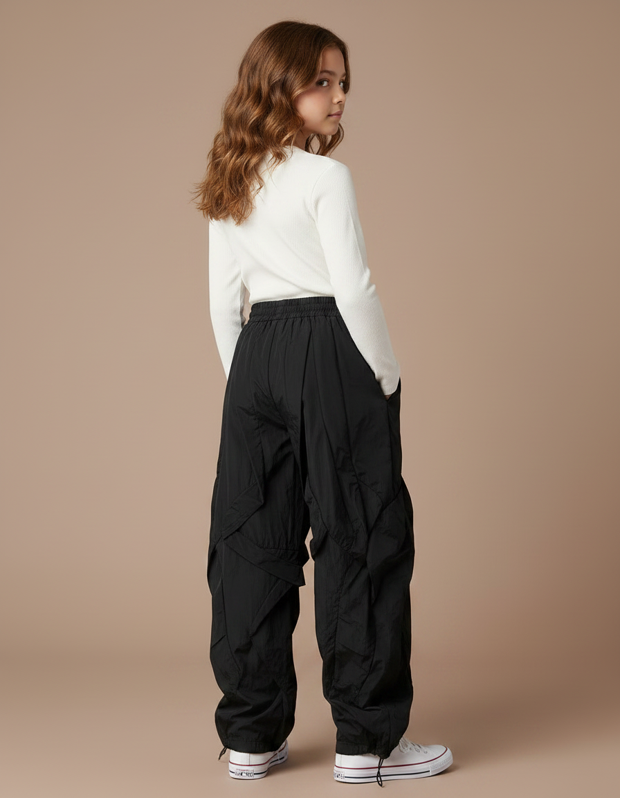 Pantalon À Pince Noir Ample Plissé Décontracté Enfant - Polyester - vue 2