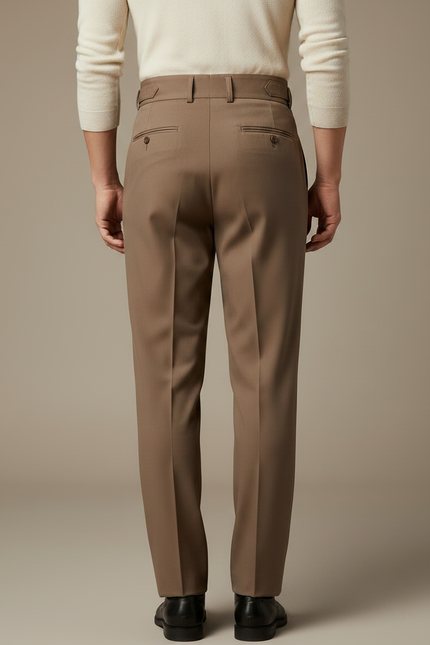 Pantalon À Pince Marron Élégant Plissé Décontracté Homme - Gabardine - vue 2