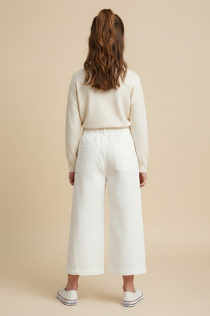 Pantalon À Pince Blanc Coton Droit Ample Fille - Jean - vue 2