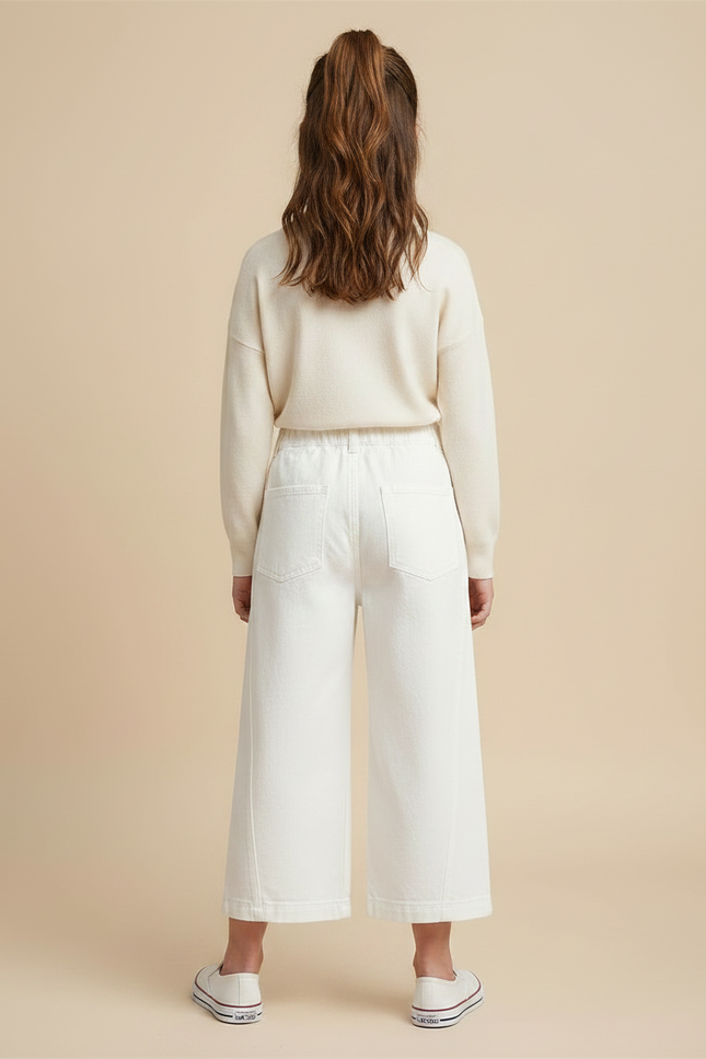 Pantalon À Pince Blanc Coton Droit Ample Fille - Jean - vue 2
