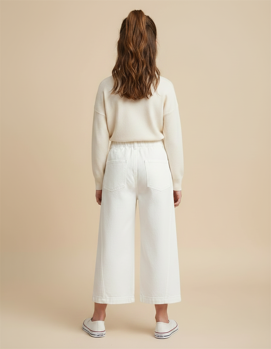 Pantalon À Pince Blanc Coton Droit Ample Fille - Jean - vue 2