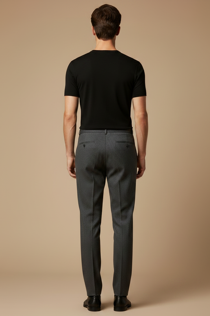 Pantalon À Pince Gris Motif Micro Plissé Élégant Homme - Laine - vue 2