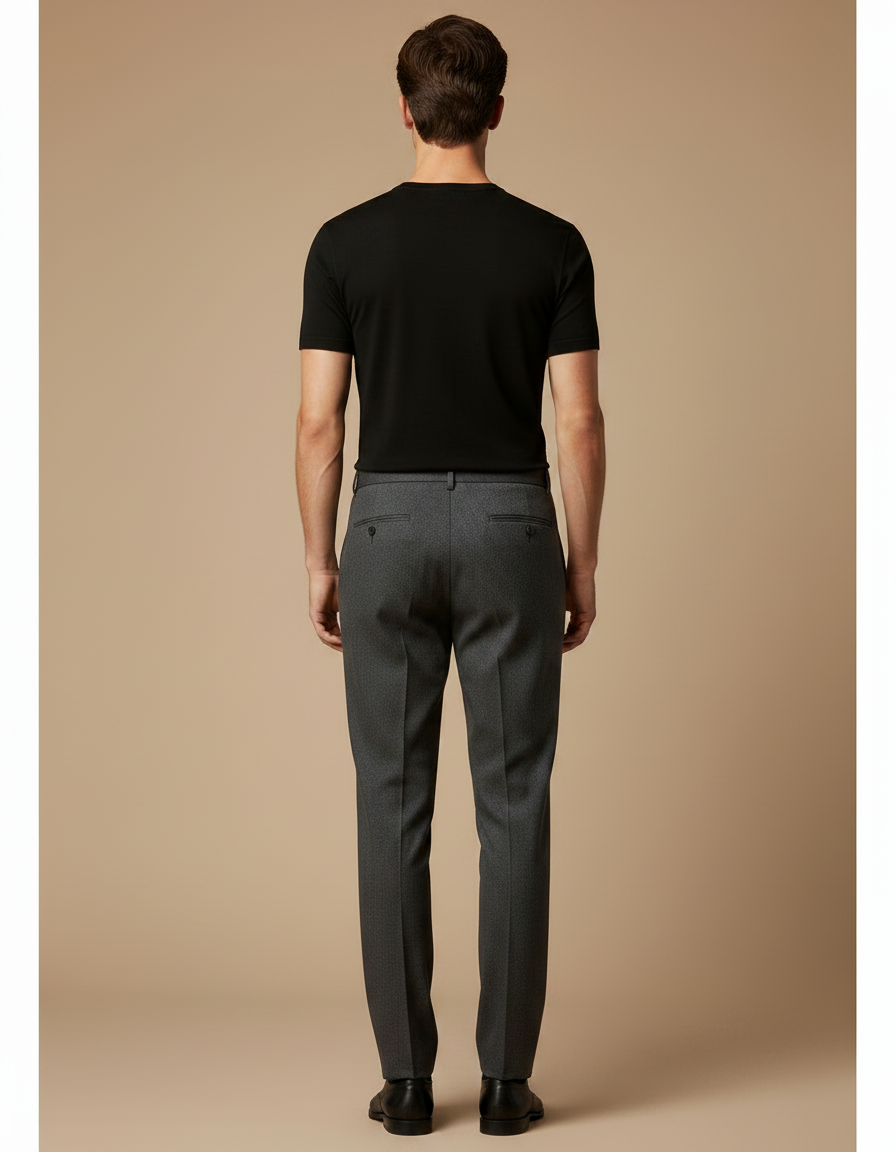 Pantalon À Pince Gris Motif Micro Plissé Élégant Homme - Laine - vue 2