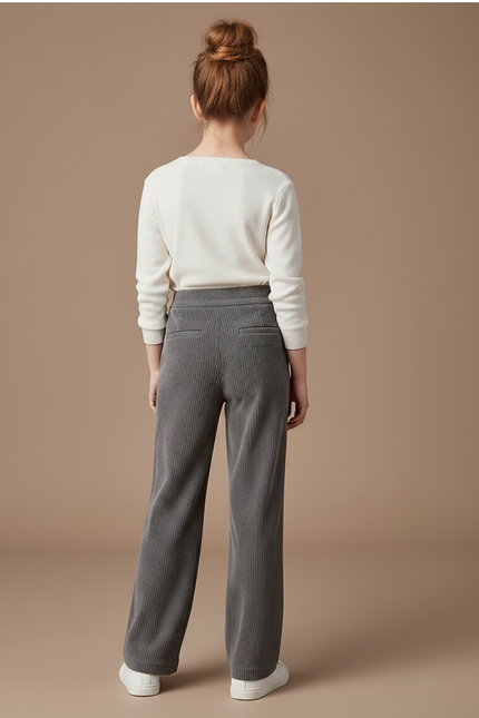 Pantalon À Pince Gris Côtelé Ample Décontracté Fluide - Cordé - vue 2
