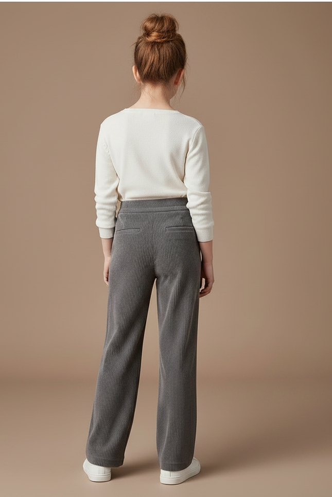 Pantalon À Pince Gris Côtelé Ample Décontracté Fluide - Cordé - vue 2