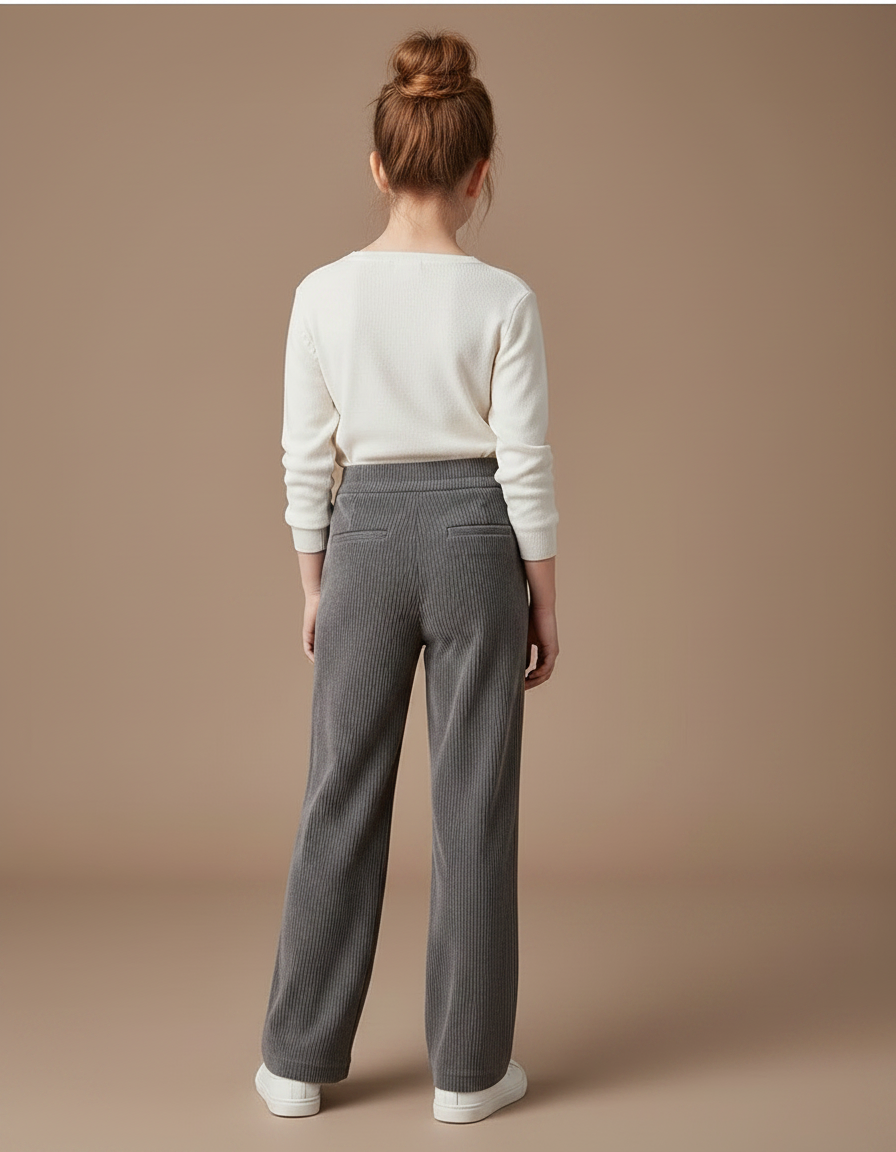 Pantalon À Pince Gris Côtelé Ample Décontracté Fluide - Cordé - vue 2