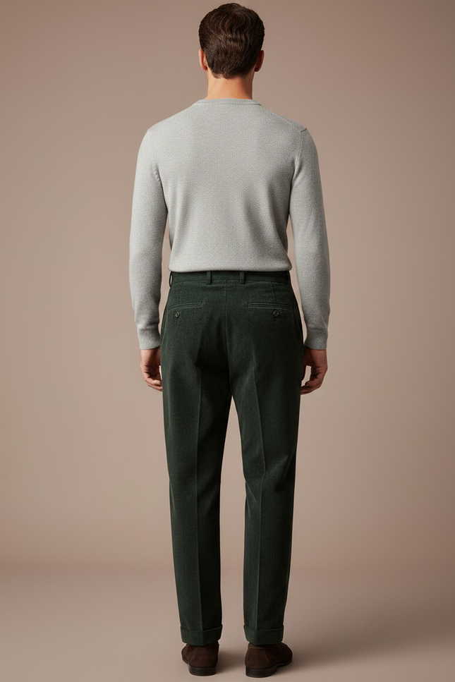 Pantalon À Pince Vert Côtelé Droit Décontracté Homme - Cordé - vue 2