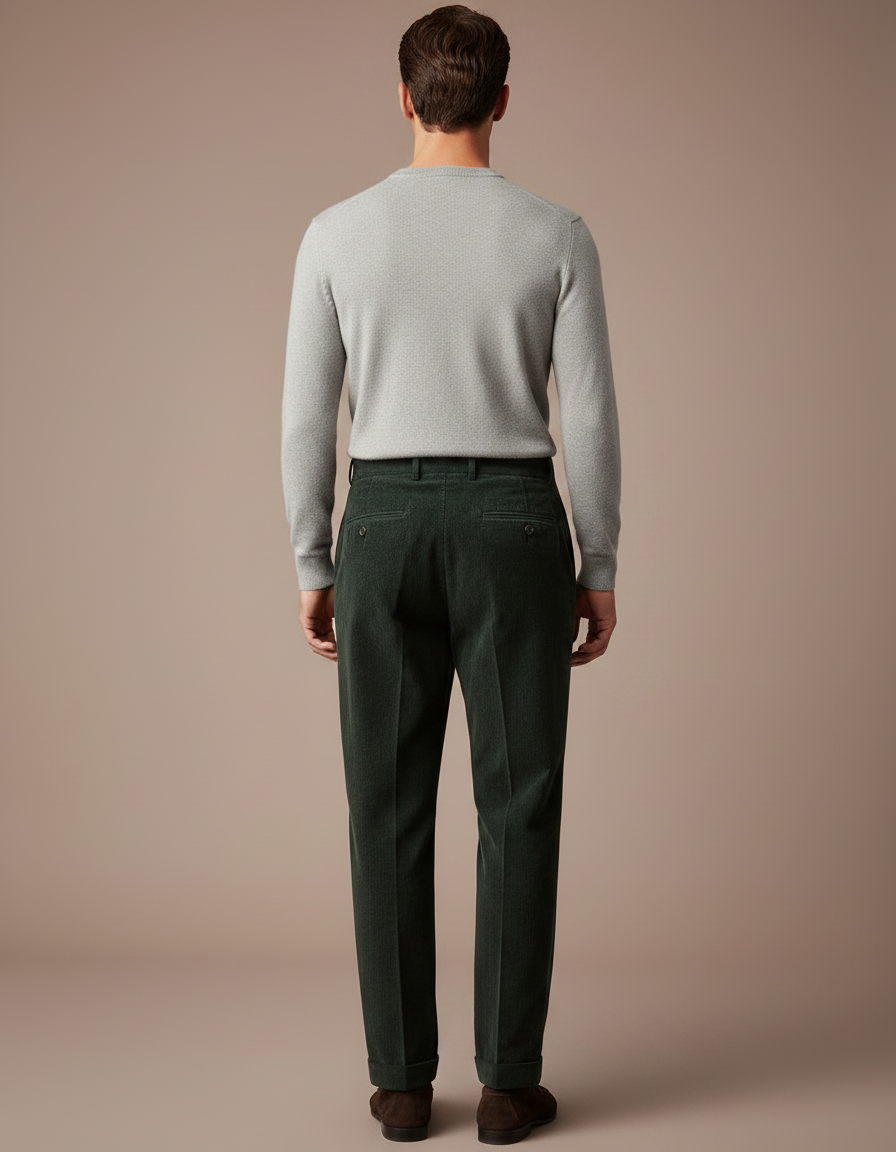 Pantalon À Pince Vert Côtelé Droit Décontracté Homme - Cordé - vue 2
