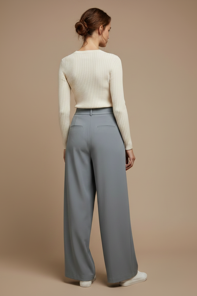 Pantalon À Pince Fluide Gris Décontracté Femme - Polyester - vue 2