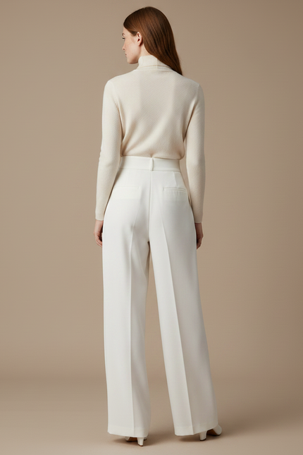 Pantalon À Pince Blanc Cassé Plissé Ample Élégant Femme - Gabardine - vue 2