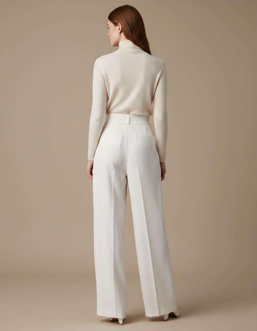 Pantalon À Pince Blanc Cassé Plissé Ample Élégant Femme - Gabardine - vue 2