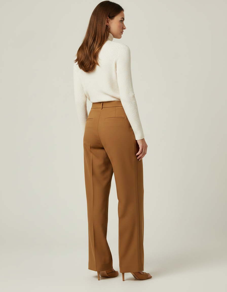 Pantalon À Pince Marron Droit Fluide Élégant Femme - Polyester - vue 2