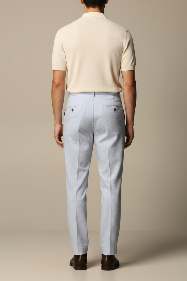 Pantalon À Pince Bleu Clair Rayé Plissé Décontracté Homme - Coton - vue 2