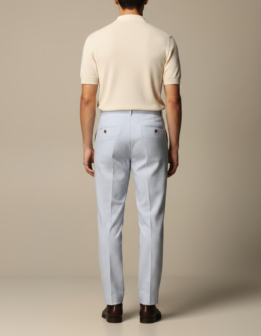 Pantalon À Pince Bleu Clair Rayé Plissé Décontracté Homme - Coton - vue 2