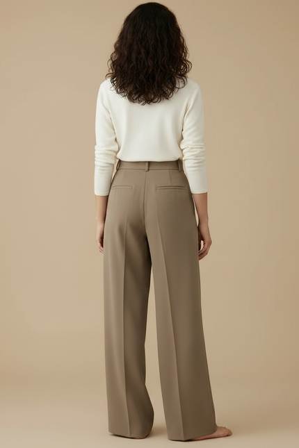 Pantalon À Pince Kaki Droit Fluide Élégant Femme - Polyester - vue 2