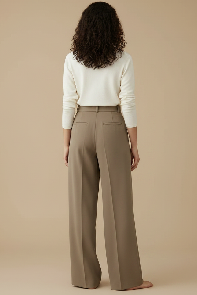 Pantalon À Pince Kaki Droit Fluide Élégant Femme - Polyester - vue 2