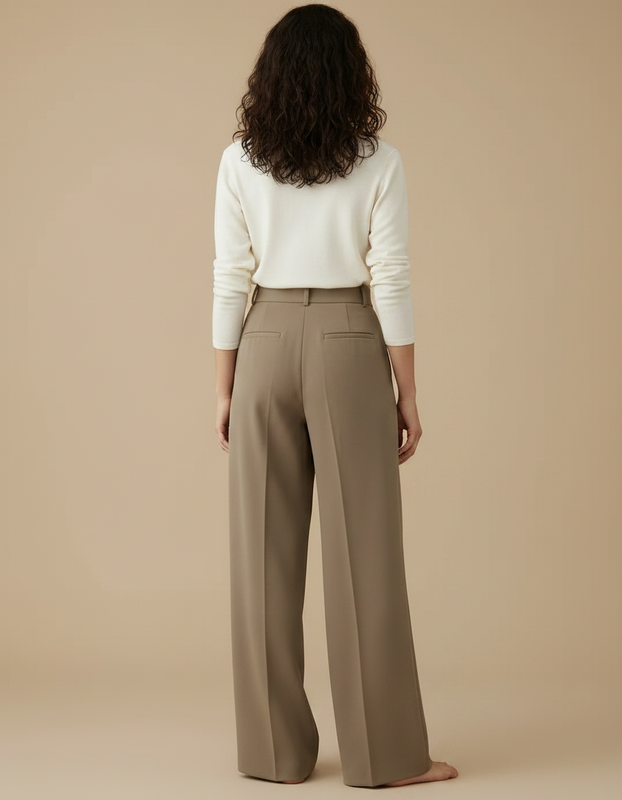 Pantalon À Pince Kaki Droit Fluide Élégant Femme - Polyester - vue 2