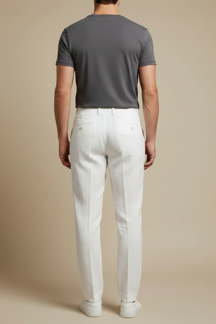 Pantalon À Pince En Lin - Blanc - vue 2