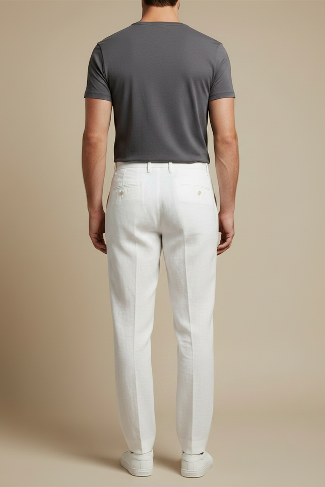 Pantalon À Pince En Lin - Blanc - vue 2