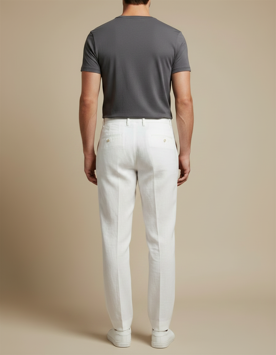 Pantalon À Pince En Lin - Blanc - vue 2